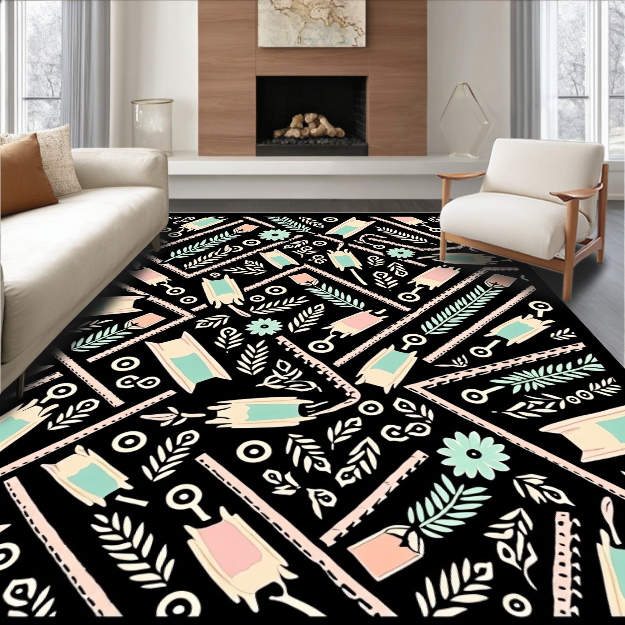 Pastel Pink Mint Geometric Blossom Rug