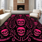 Vibrant Pink Skulls Black Art Rug