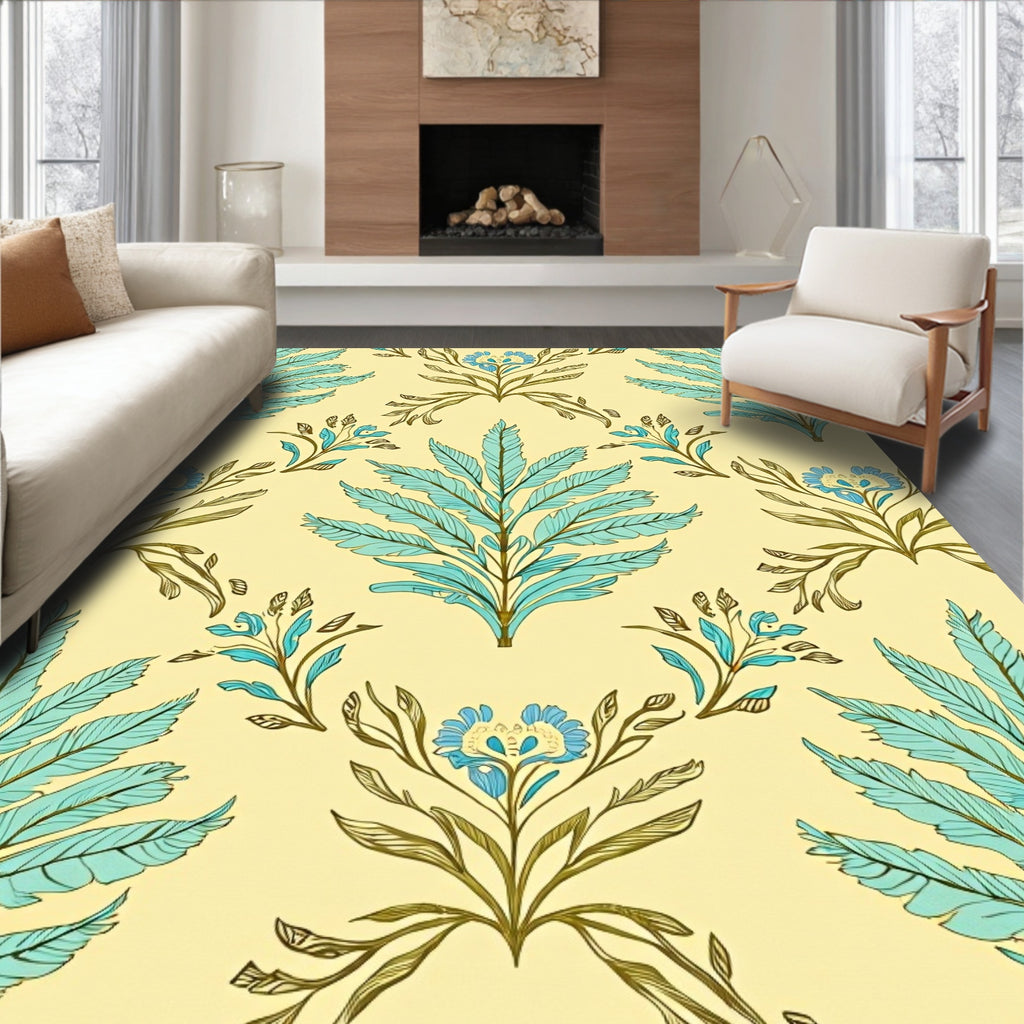 Sage Green Floral Botanical Medallion Rug