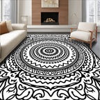Black White Floral Mandala Ornament Rug