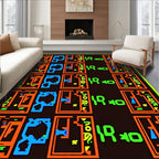 Vibrant Neon Orange Blue Geometric Squares Rug