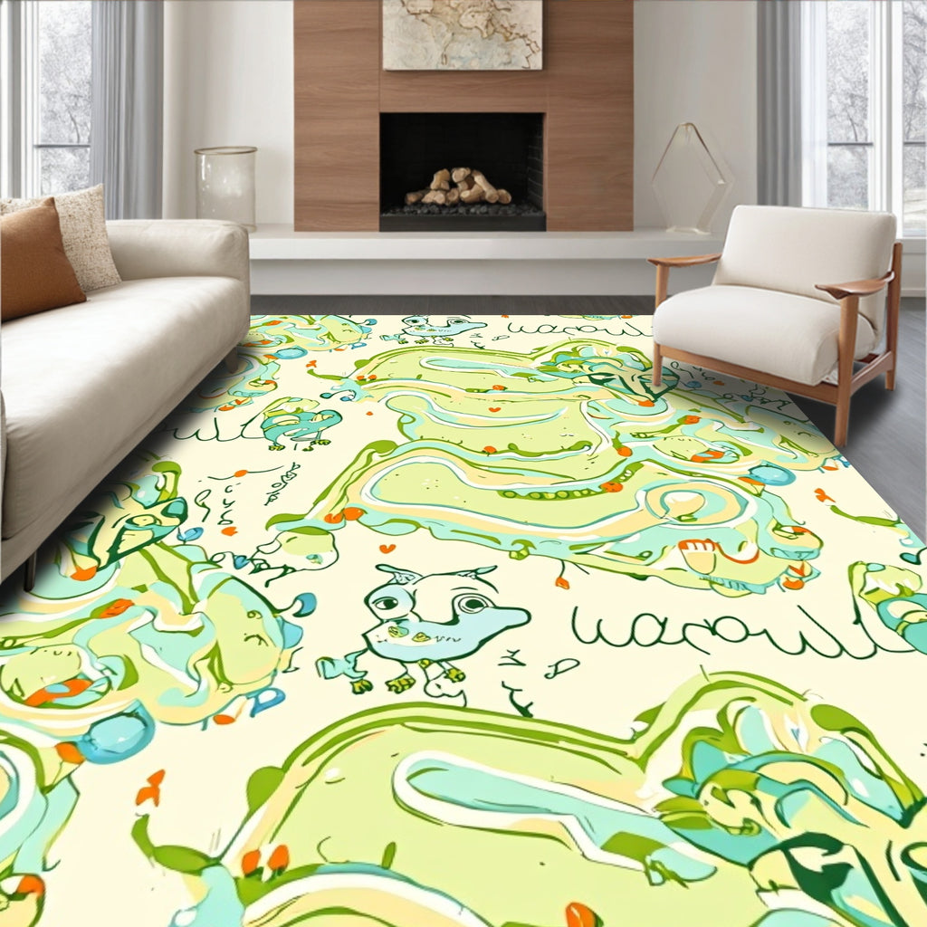 Playful Green Whimsical Creatures Rug