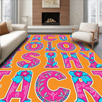 Vibrant Pink Blue Floral Alphabet Art Rug