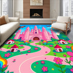 Pink Castle Butterflies Rainbow Flowers Rug