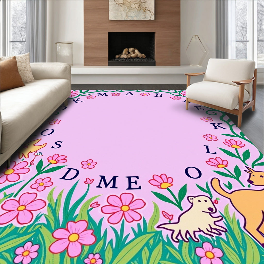 Floral Garden Dogs Alphabet Rug