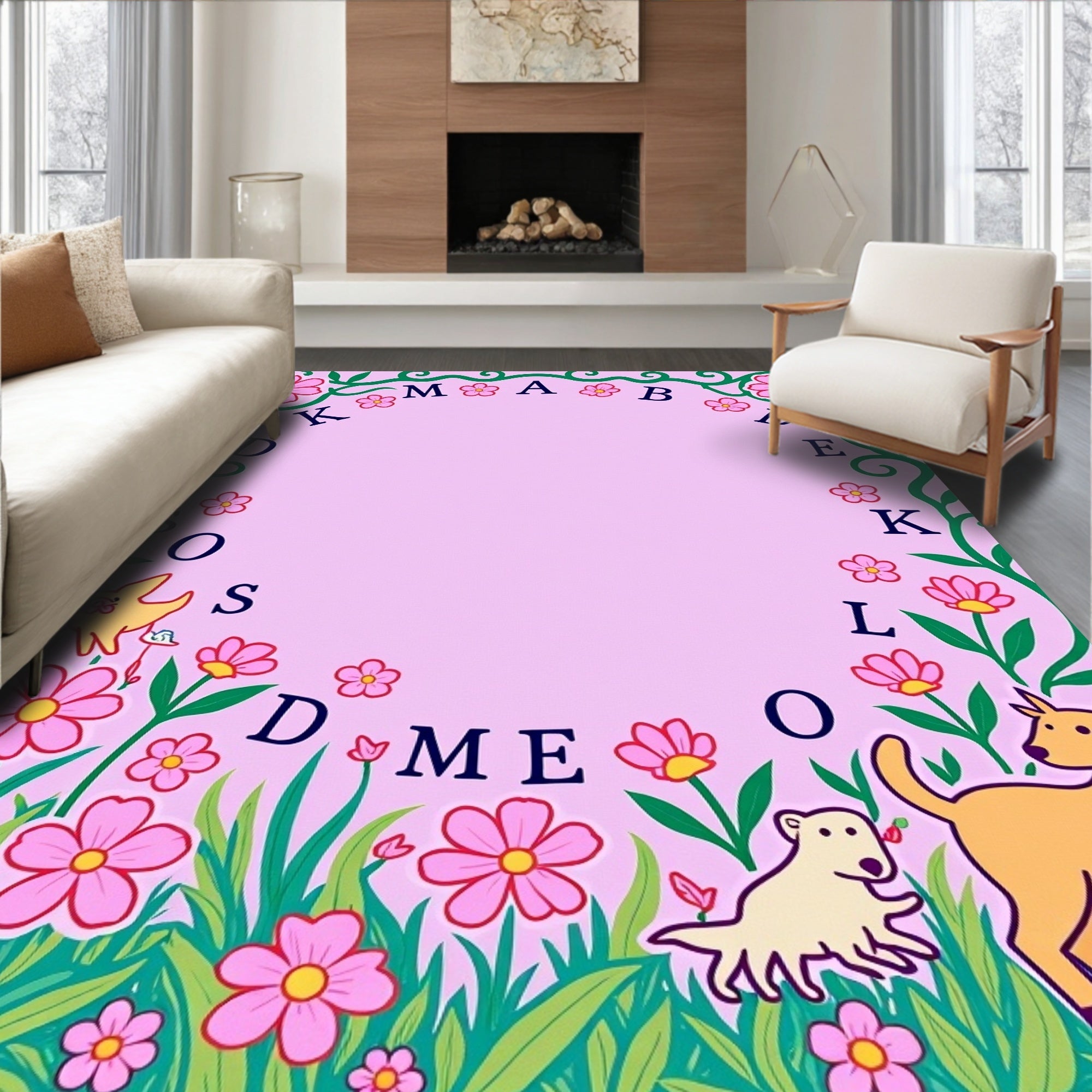 Floral Garden Dogs Alphabet Rug