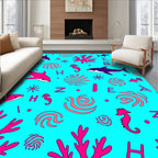 Oceanic Dolphins Seahorses Coral Swirls Rug