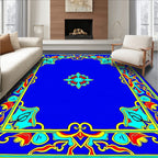 Vibrant Blue Red Yellow Floral Medallion Rug