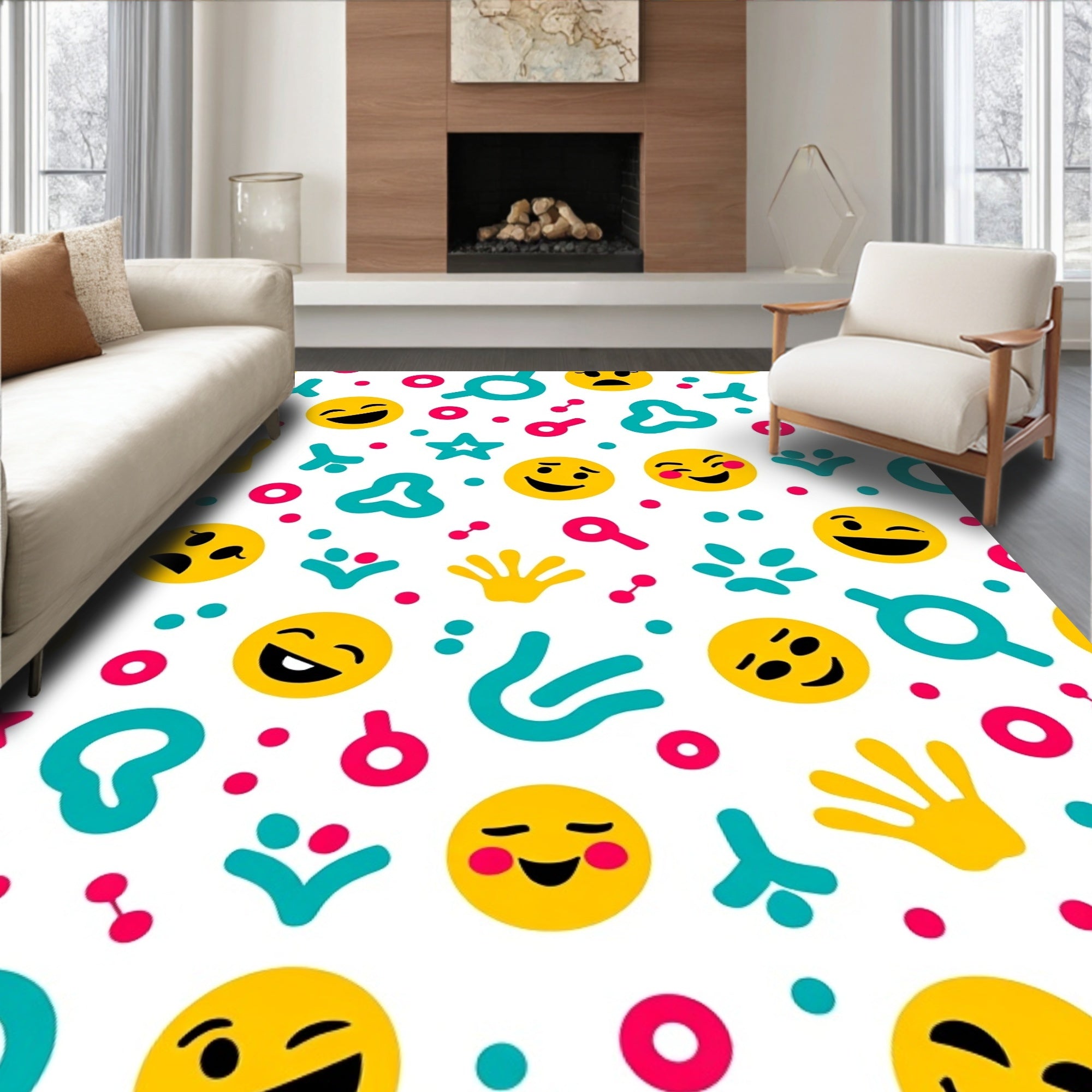 Yellow Emoji Collage Bright Fun Rug