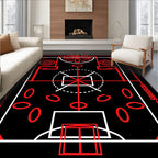Red Geometric Court Graphic Rug