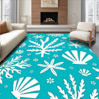 White Coral Starfish Seashell Marine Folk Art Rug