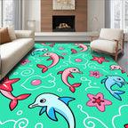 Pink Blue Dolphins Coral Sea Swirls Rug