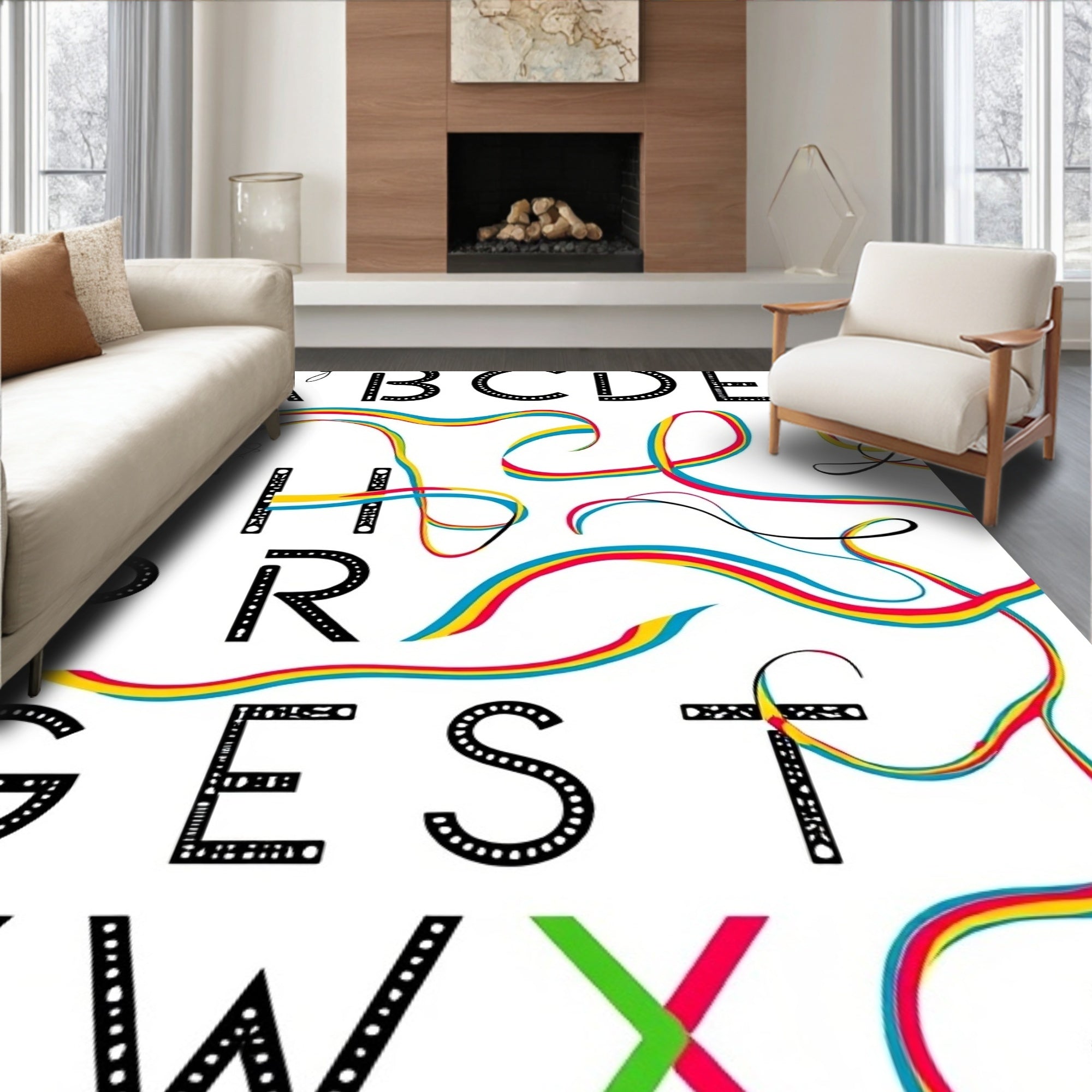 Rainbow Ribbon Alphabet Collage Rug