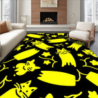 Bright Yellow Whimsical Cat Stars Rug
