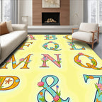 Pink Blue Orange Floral Alphabet Collage Rug