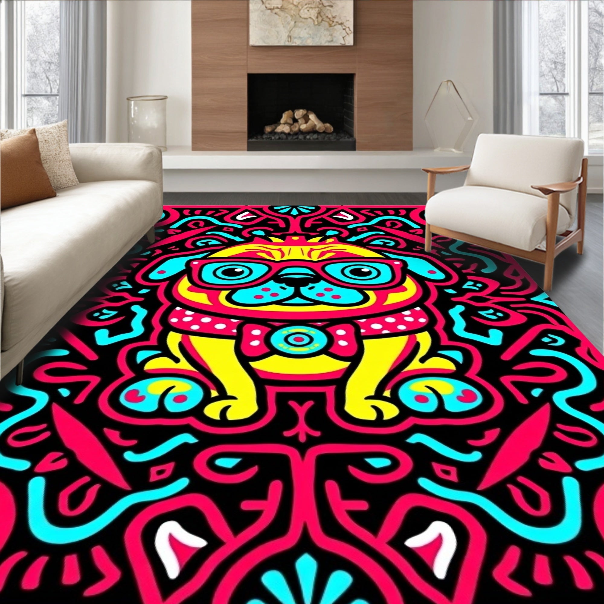 Vibrant Pug Pop Art Fun Rug