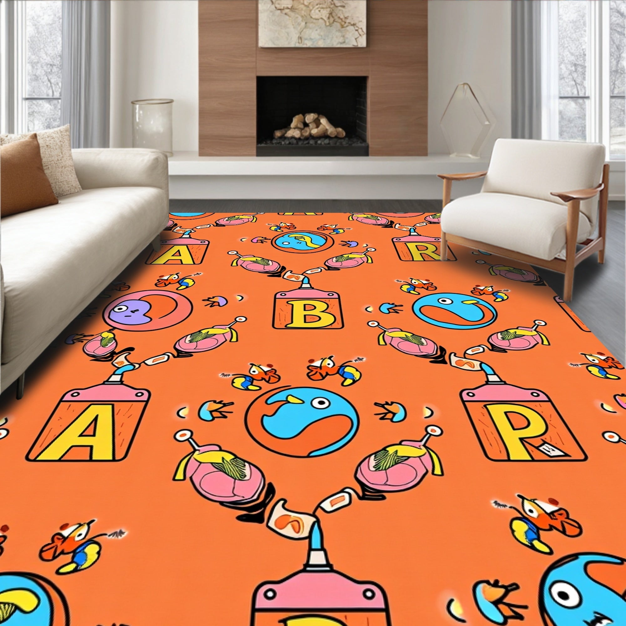 Playful Orange Creature Alphabet Circuit Rug
