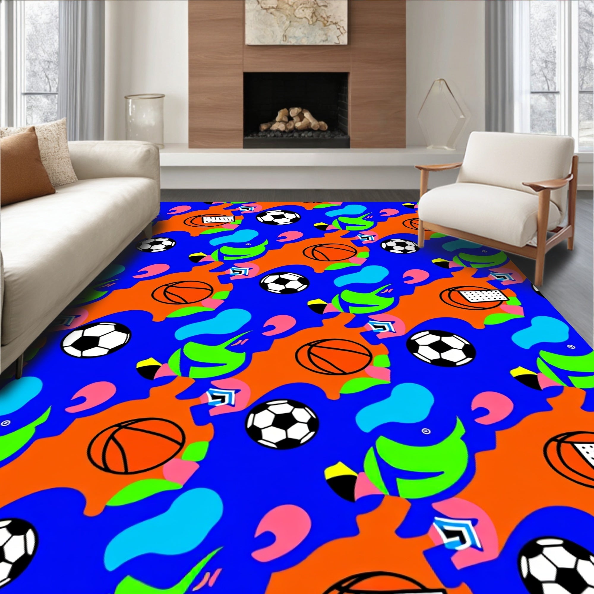 Dynamic Sports Balls Abstract Collage Rug