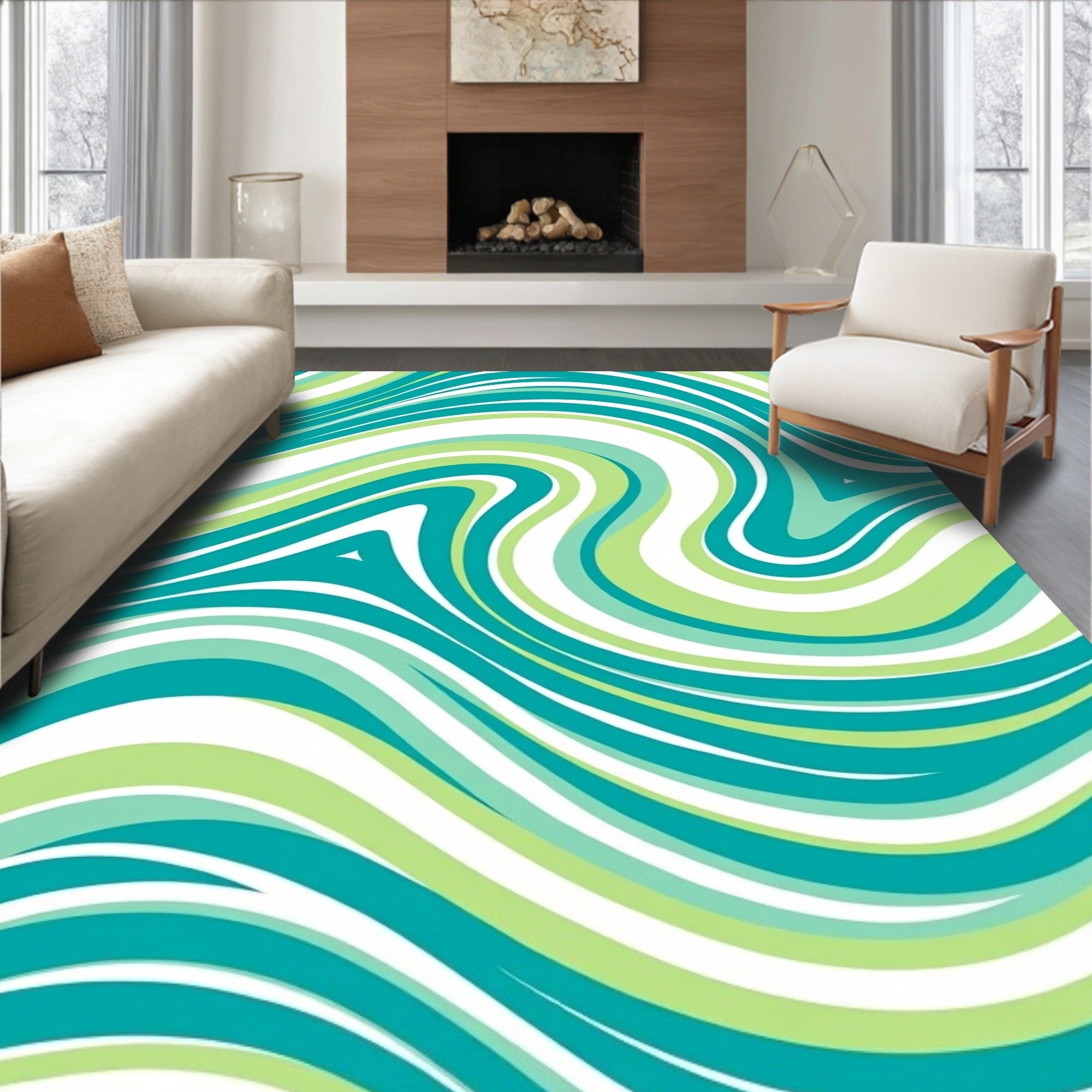 Aqua Green Swirling Abstract Lines Rug