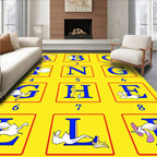 Blue Alphabet Birds Yellow Rug