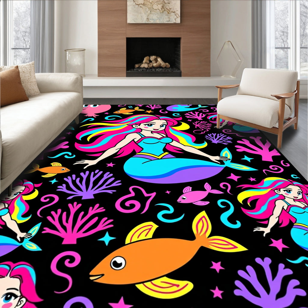 Whimsical Mermaid Coral Fish Celebration Rug