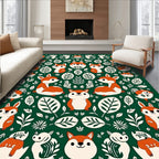Forest Friends Fox And Leaf Repeating Design Rug