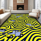 Yellow Blue Vehicles Wavy Background Rug