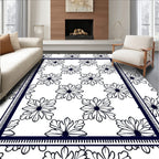 Graphic White Floral Bordered Rug