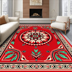 Bold Red Tribal Sun and Leaf Rug