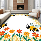Whimsical Yellow Bee and Flower Garden Rug