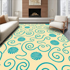 Teal Seashell Swirls Cream Rug