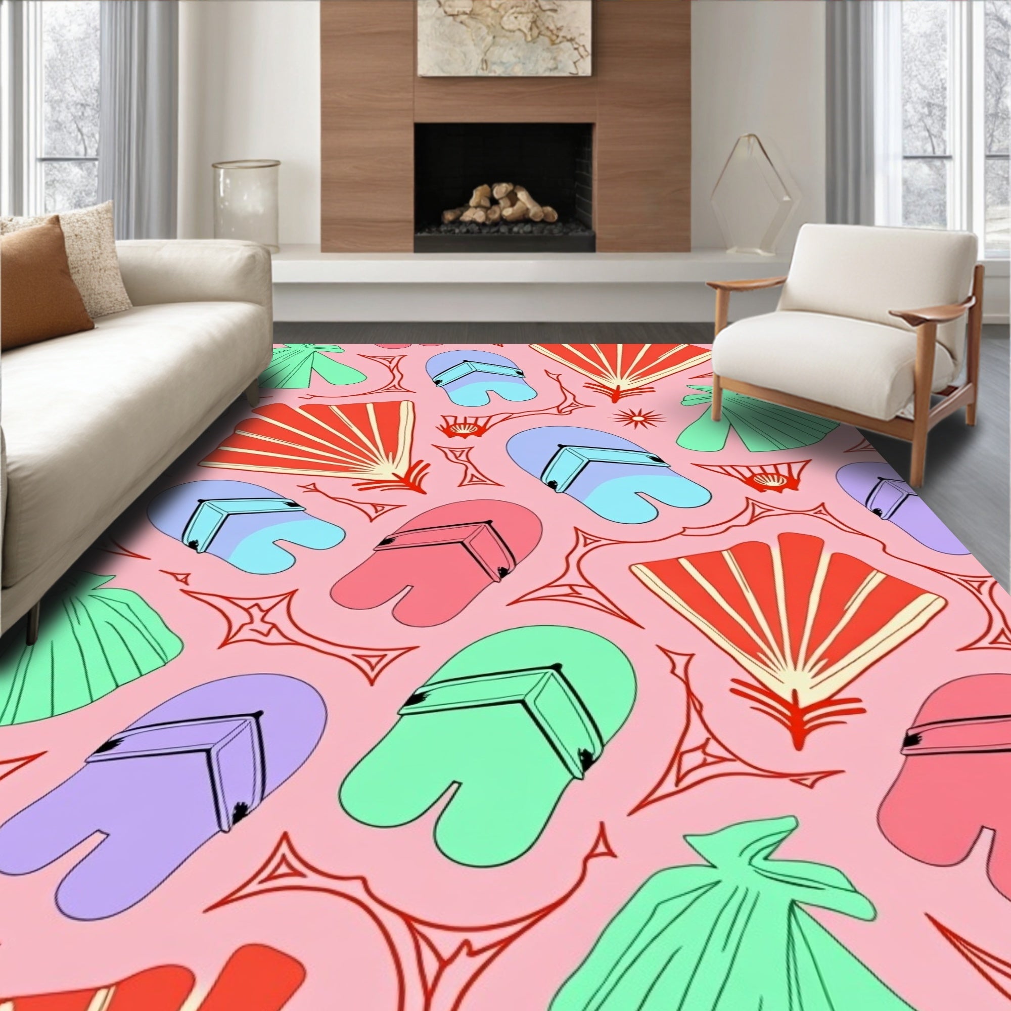 Pink Pastel Flip Flop Fan Collage Rug