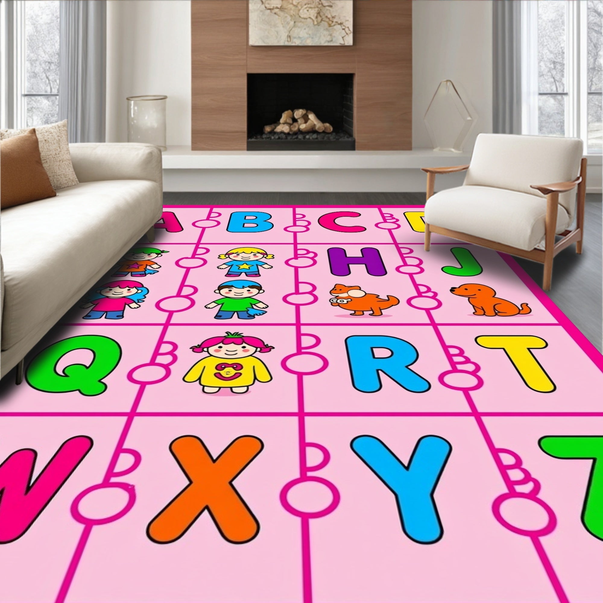 Colorful Alphabet Characters Playful Animals Rug