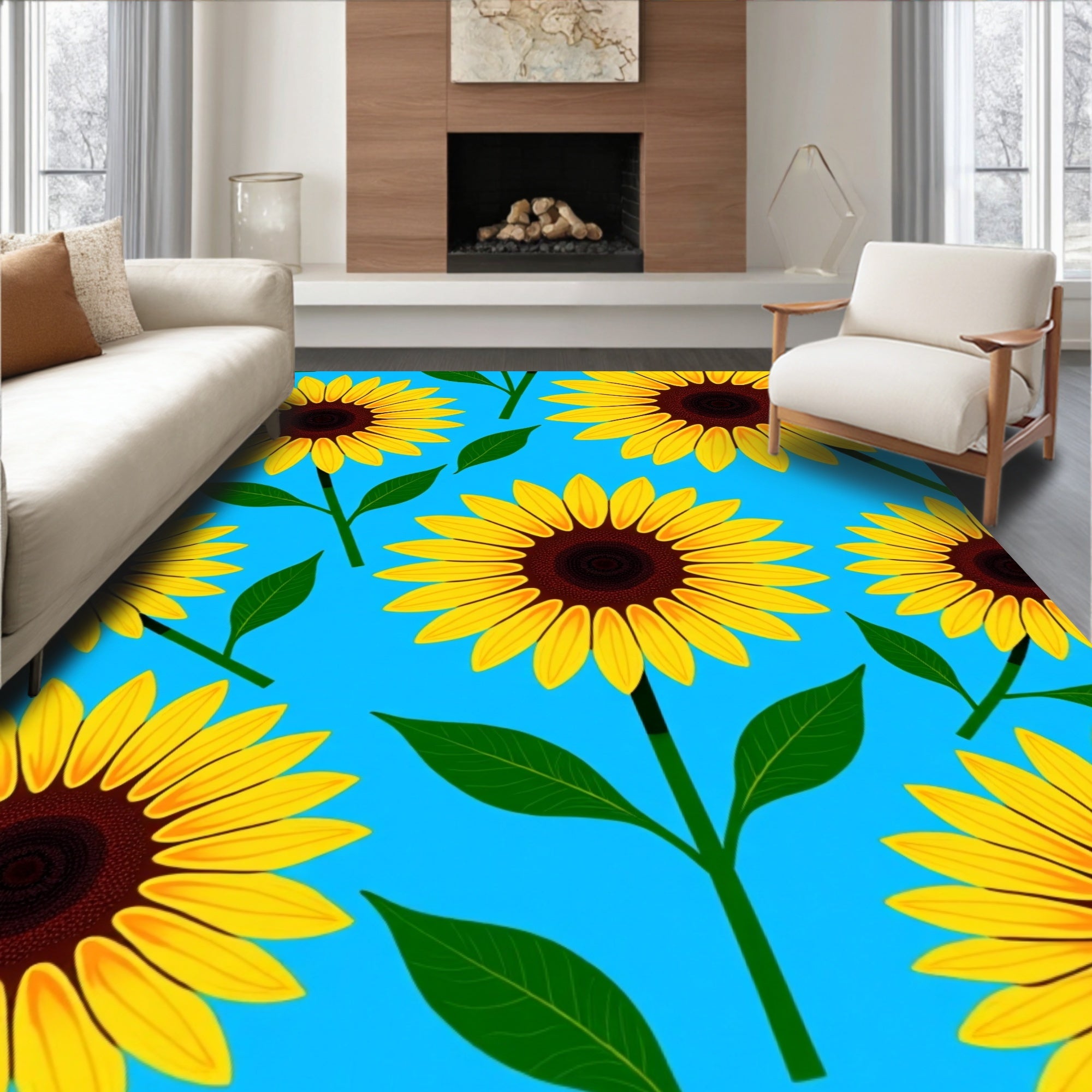 Bright Yellow Sunflower Garden Arrangement Rug