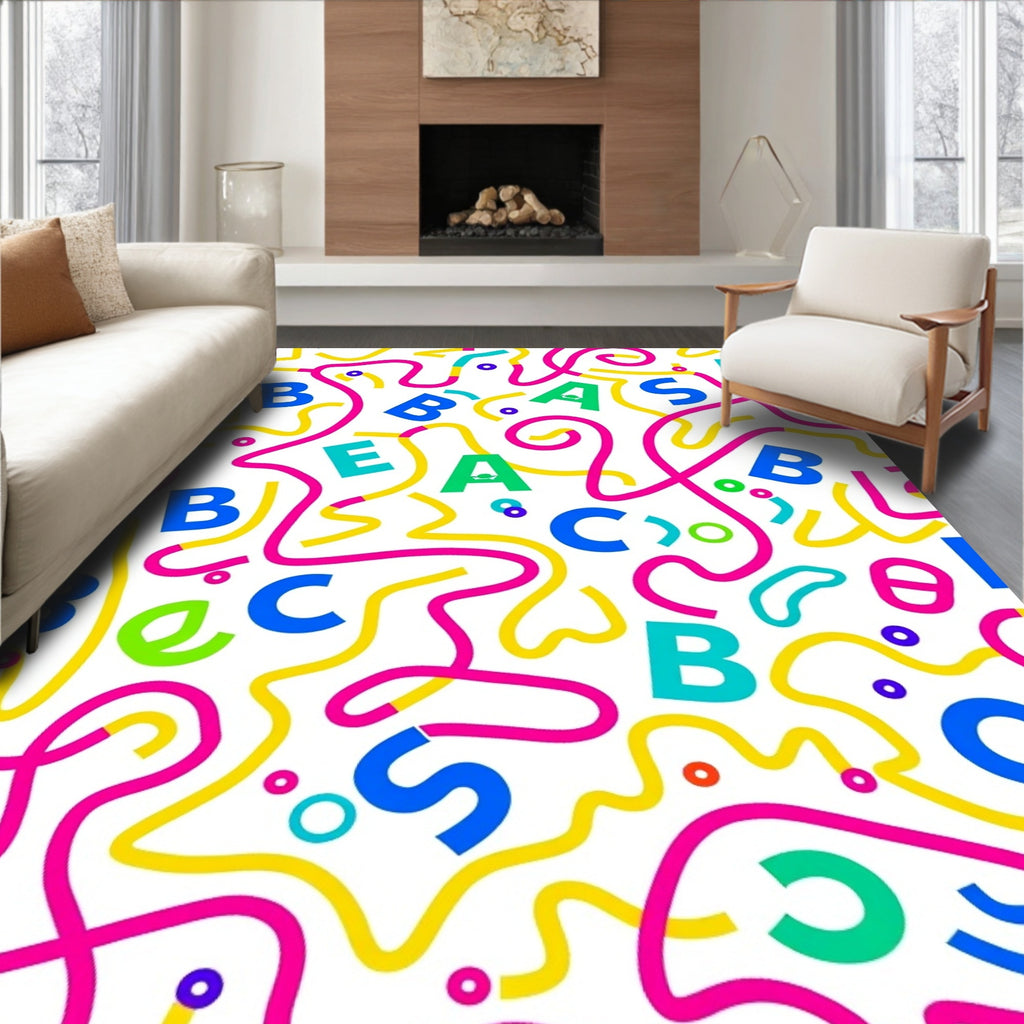 Retro Alphabet Swirls and Dots Rug