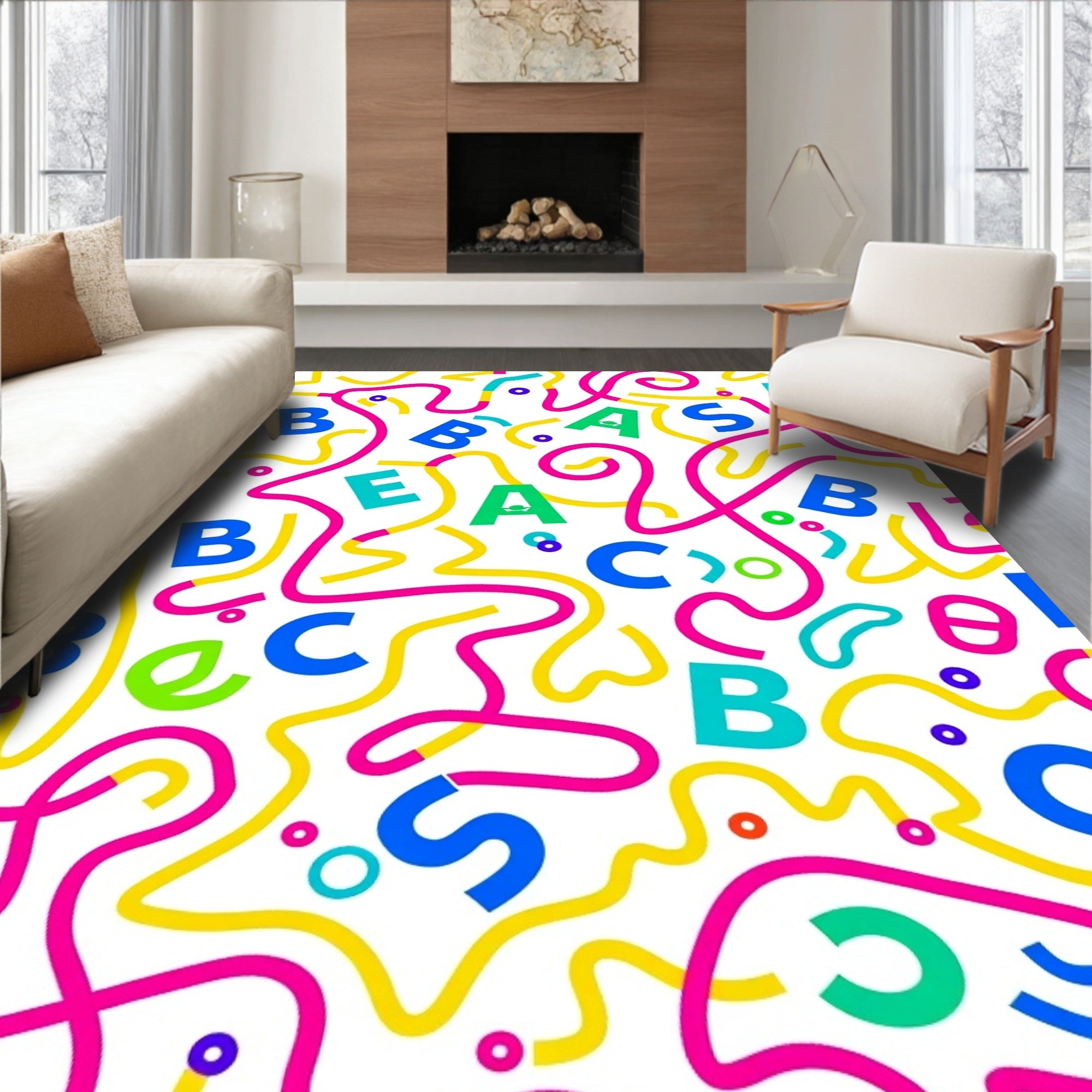 Retro Alphabet Swirls and Dots Rug