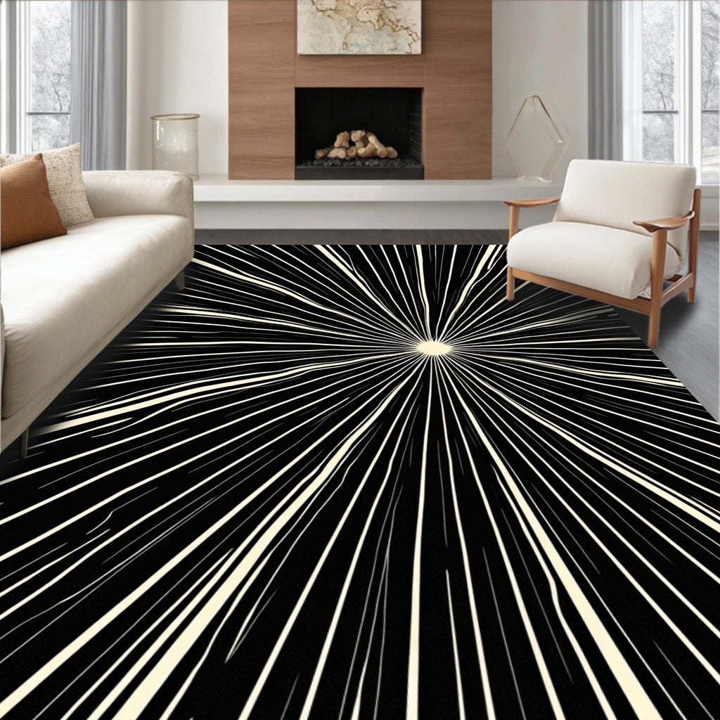 Black White Radiant Burst Rug