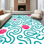 Teal Coral Swirl Shell Collage Rug
