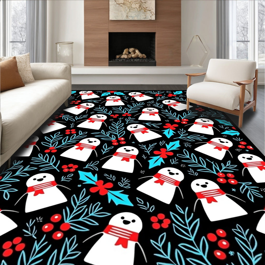 Charming Snowman Red Scarf Holly Rug