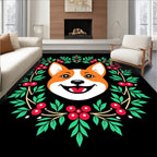 Happy Corgi Festive Berry Wreath Rug