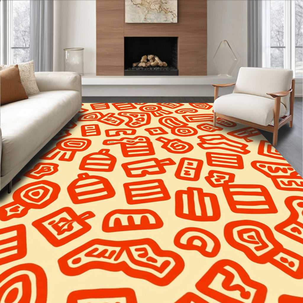 Abstract Red Groovy Shapes Rug