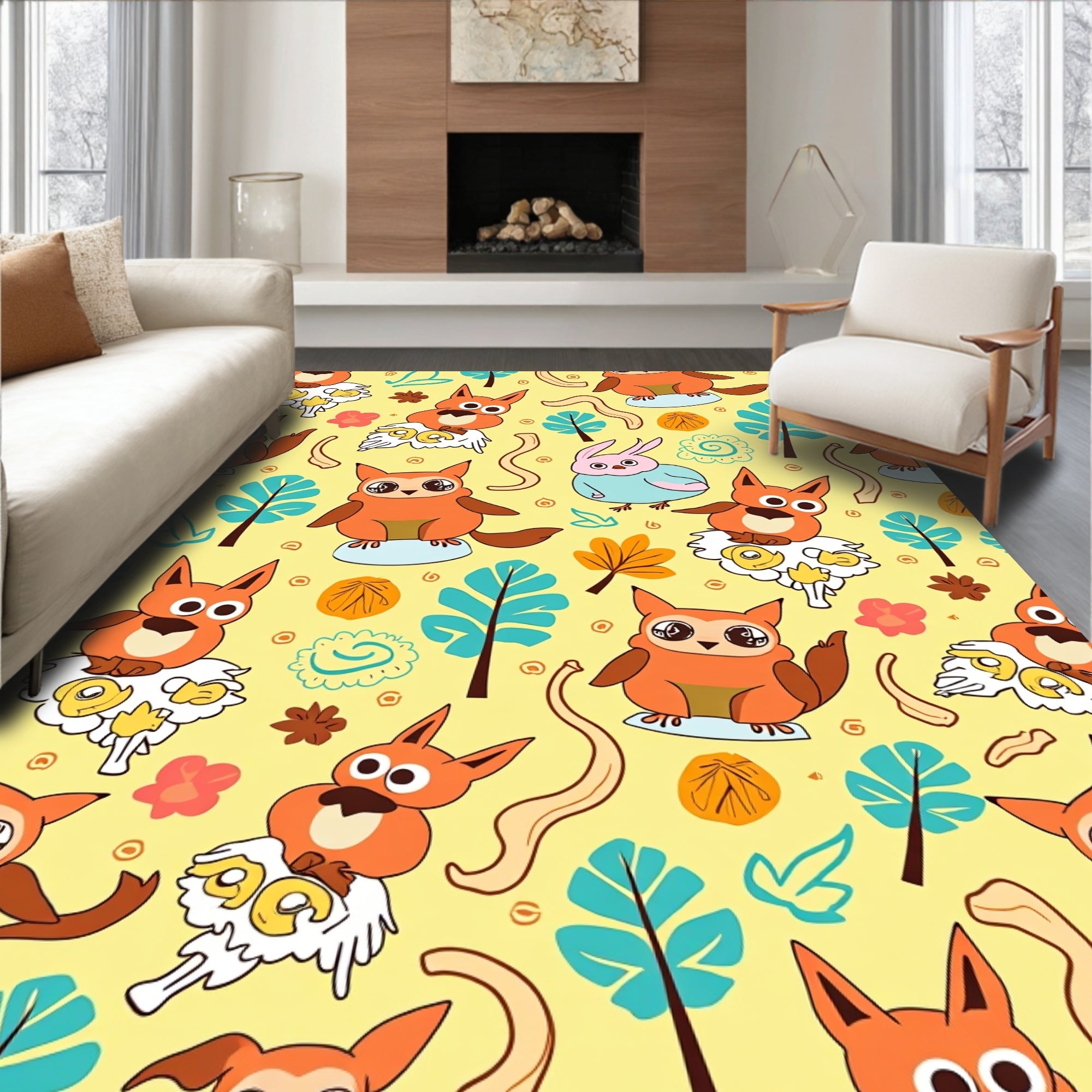 Whimsical Owl Forest Fun Rug