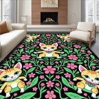 Whimsical Kitty Floral Garden Rug