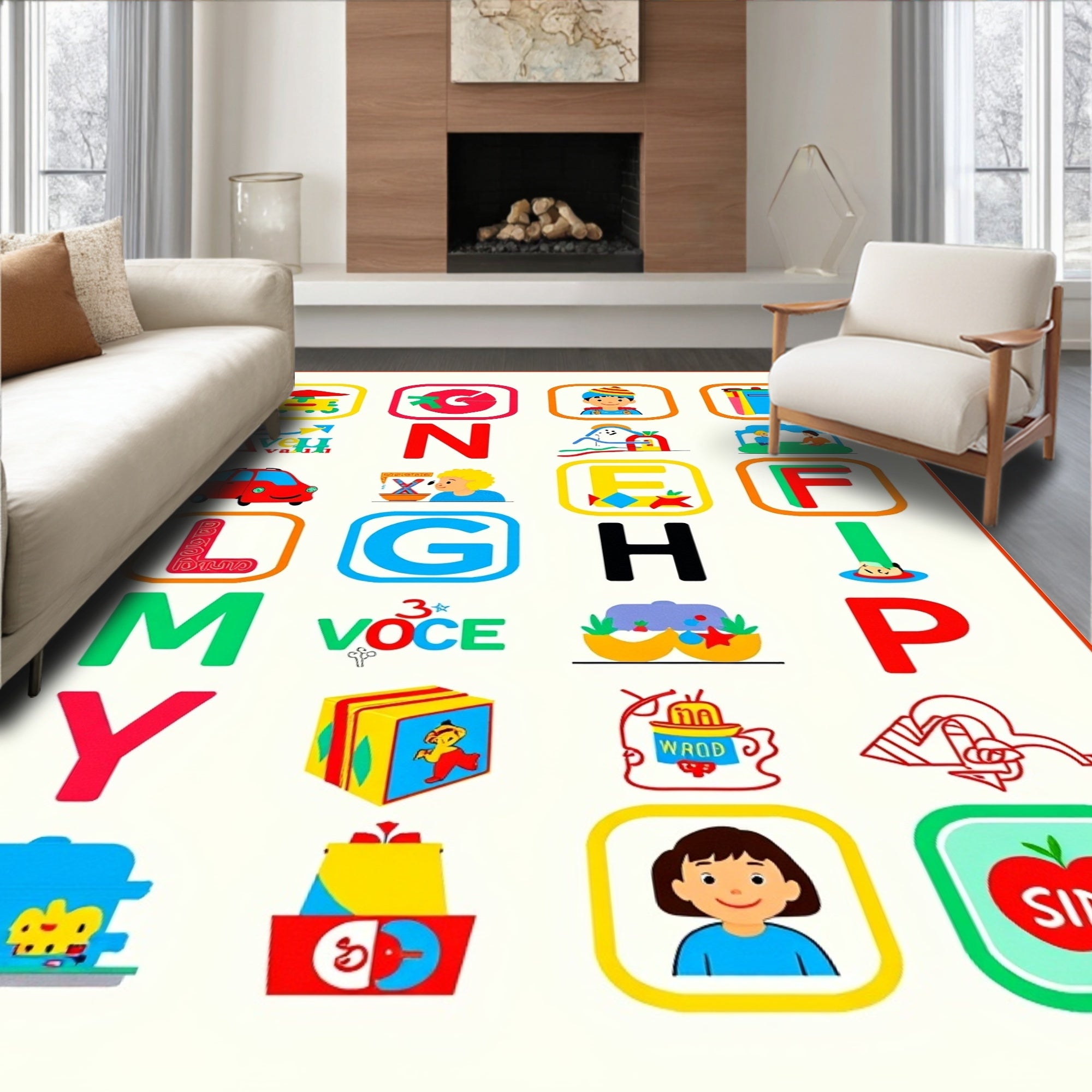 Colorful Alphabet Blocks Children's Play Rug