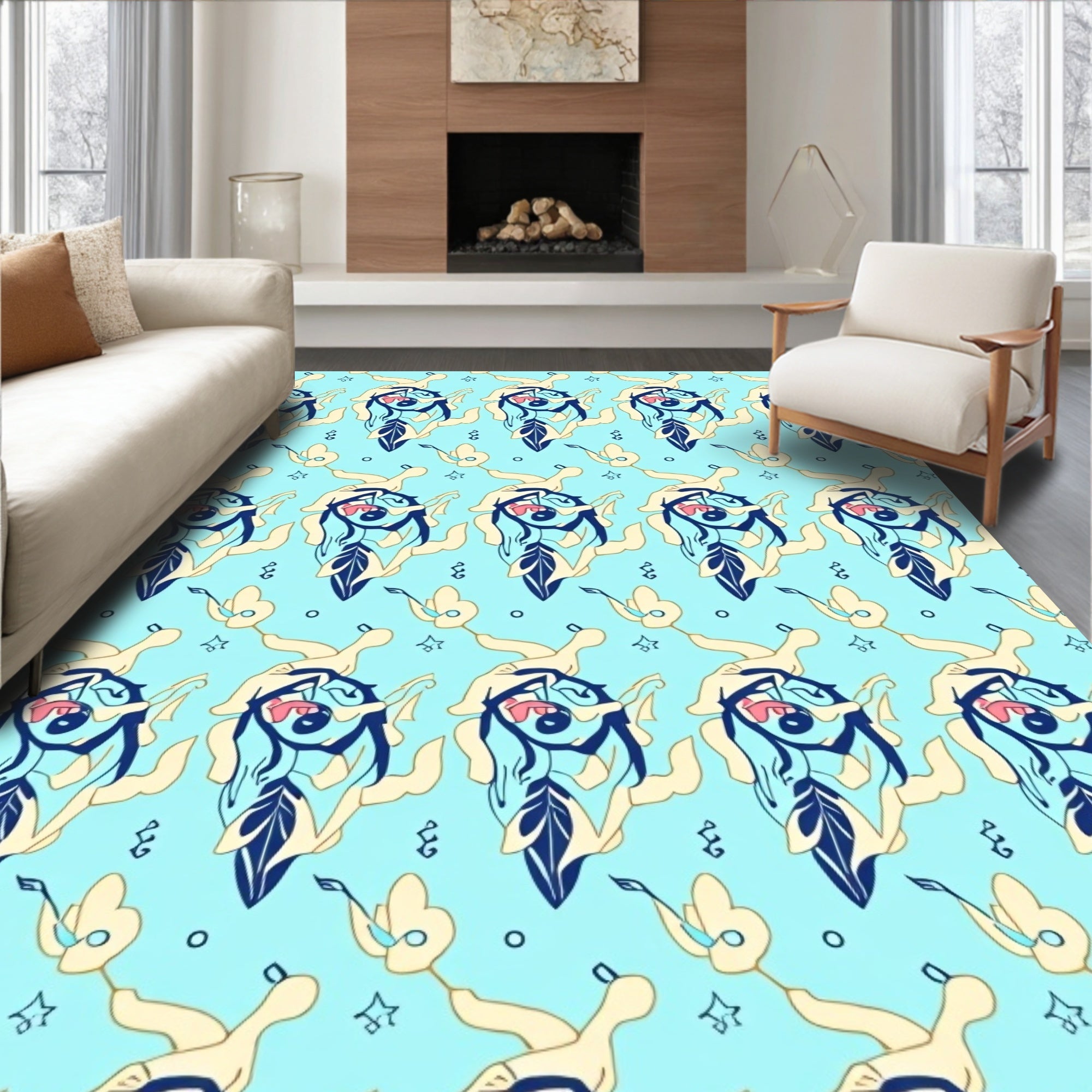 Abstract Blue Face Jazzy Notes Rug
