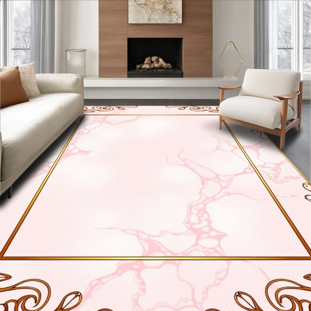 Elegant Pink Marble Swirl Frame Rug