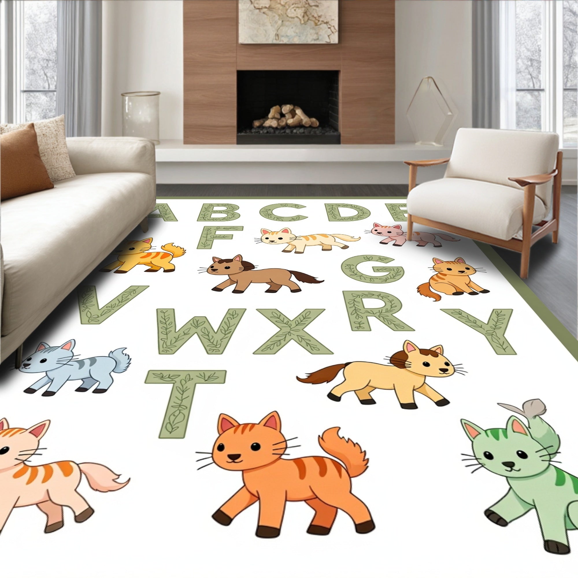 Whimsical Cats ABC Alphabet Art Rug