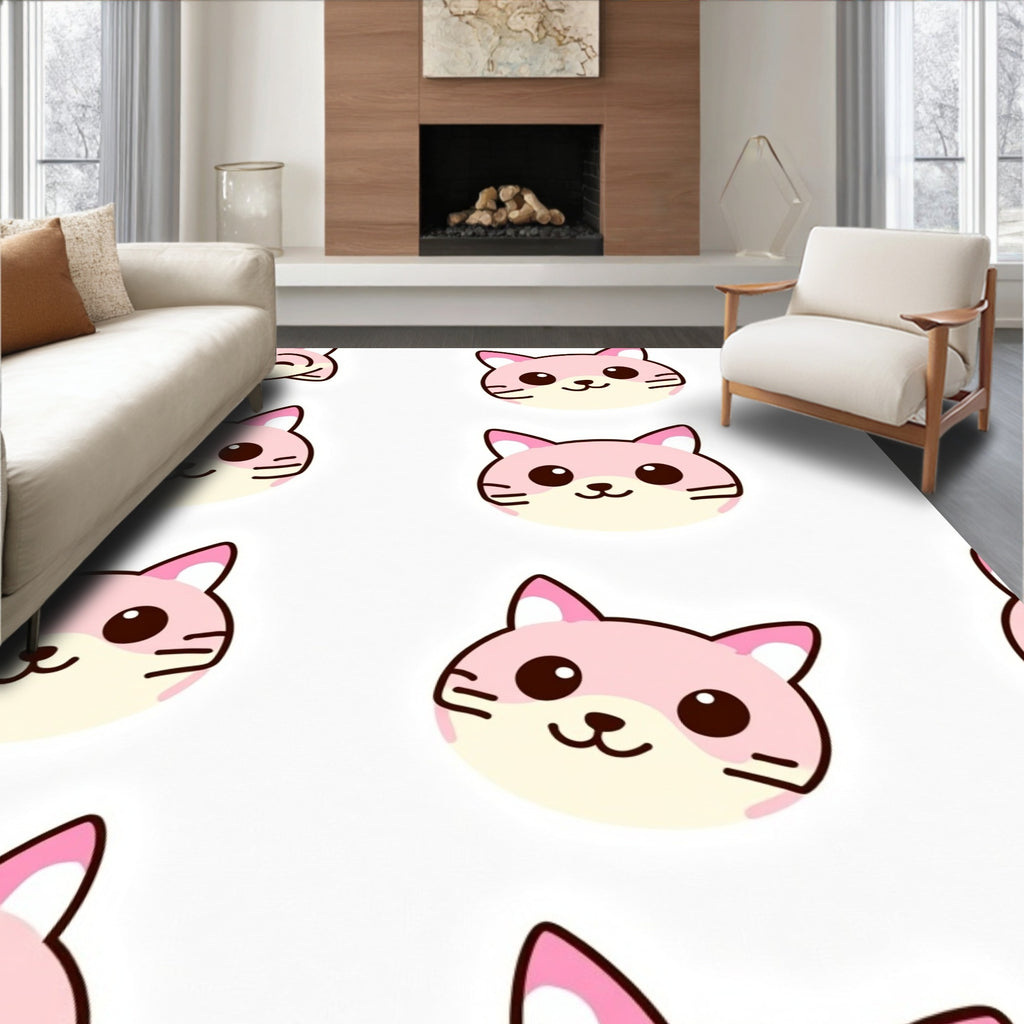 Cute Pink Kitten Faces Repeating Pattern Rug