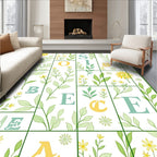 Green Foliage Yellow Flower Alphabet Collage Rug