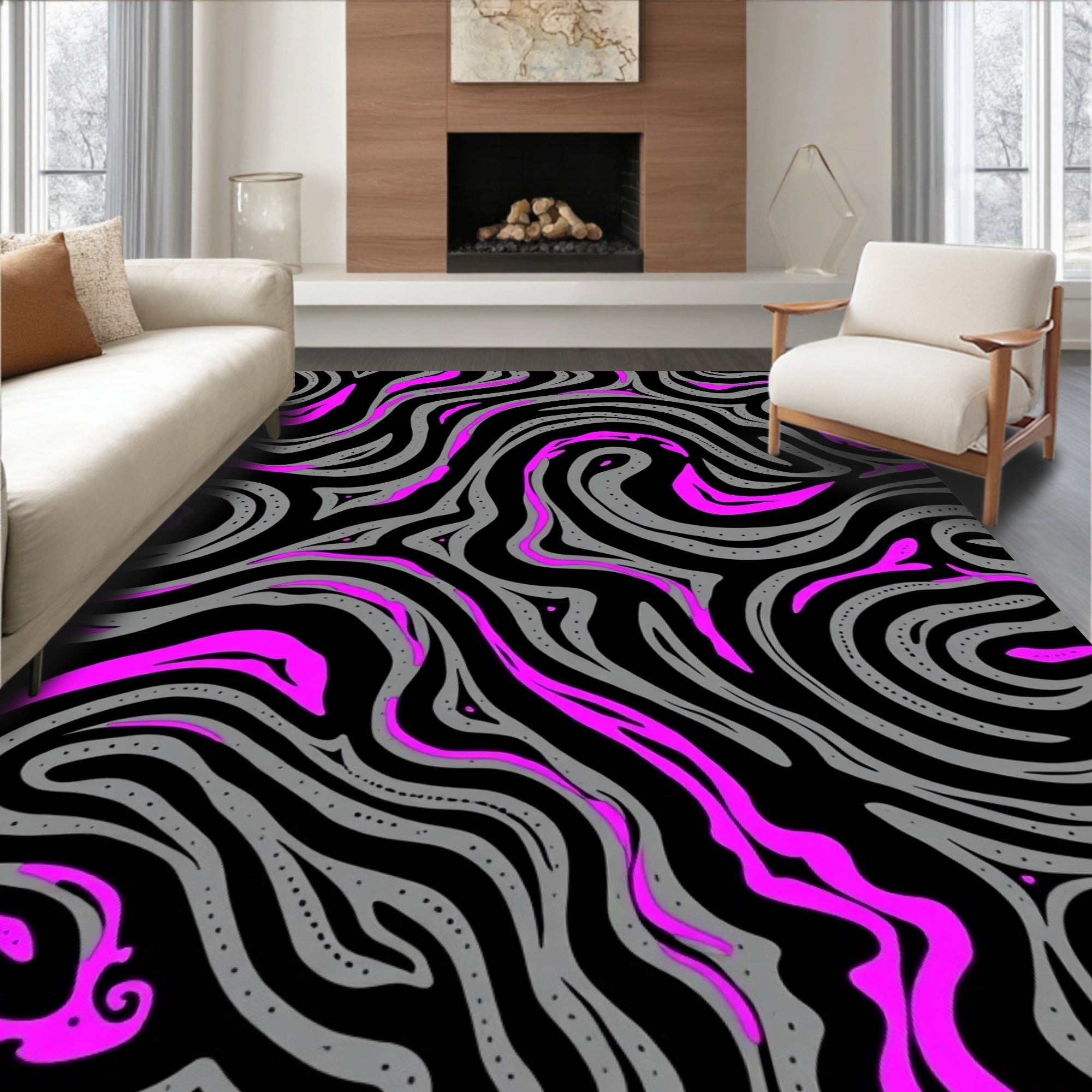 Electric Magenta Swirl Zebra Stripe Rug